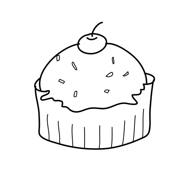 Tasse-Kuchen-Skizze in schwarz-weiß - Vektor, Bild