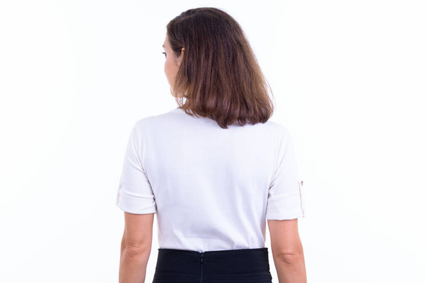 Visão traseira de mulher de negócios com cabelo curto
 - Foto, Imagem