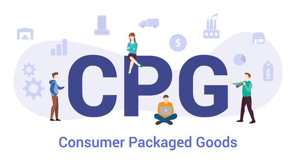 cpg consumer packaged goods concept with big word or text and team people with modern flat style - vector - ベクター画像