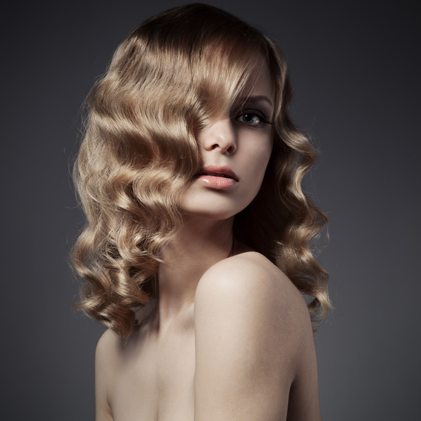 Beautiful Blond Woman. Curly Long Hair - Zdjęcie, obraz