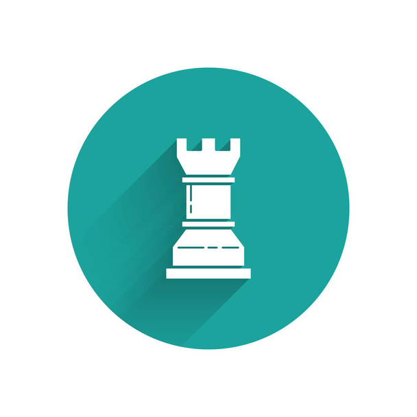 Ikona strategii Białego Biznesu odizolowana długim cieniem. Symbol szachowy. Gra, zarządzanie, finanse. Zielony przycisk koła. Ilustracja wektora - Wektor, obraz