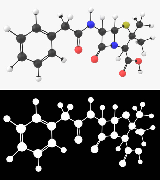 Ilustración 3D de una molécula de penicilina G con capa alfa
 - Foto, Imagen