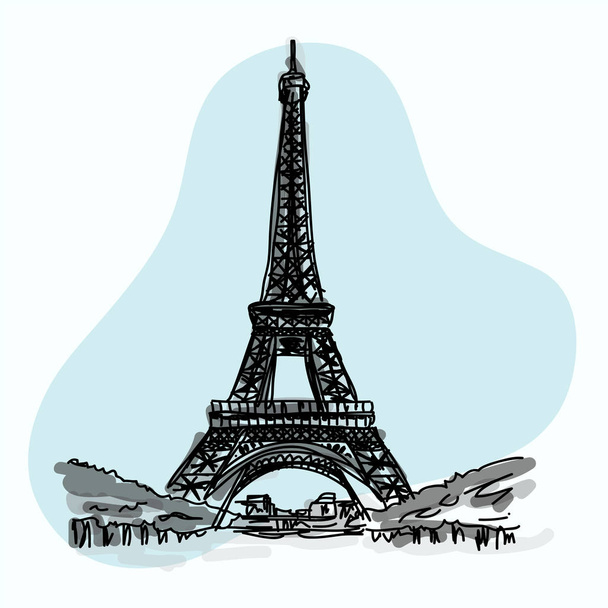 Mano Sketch Ilustración de la famosa colección de monumentos de la Torre Eiffel en París en Francia
 - Vector, imagen