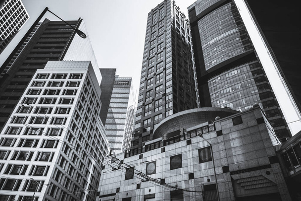 Hong Kong Commercial Building Close Up; Black and White style - 写真・画像