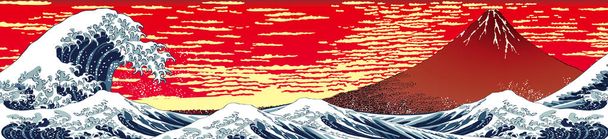 Al largo della costa di Kanagawa & kaifu kaisei versione lunga rossa - Vettoriali, immagini