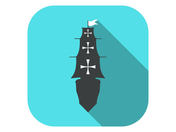 Navegación icono plano nave con sombra larga. Día de Colón. Ilustración vectorial
 - Vector, imagen