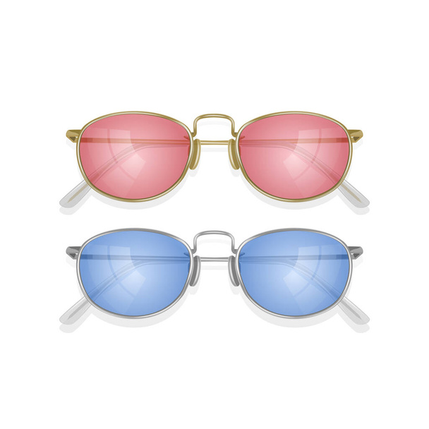 色のフレームと現実的なサングラスのセット、ベクトルイラスト - ベクター画像