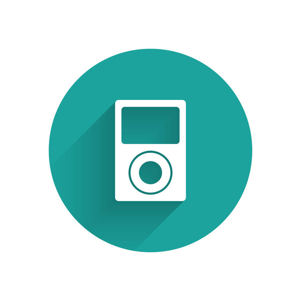 White Music player icon isolated with long shadow. Portable music device. Green circle button. Vector Illustration - Vector, Image