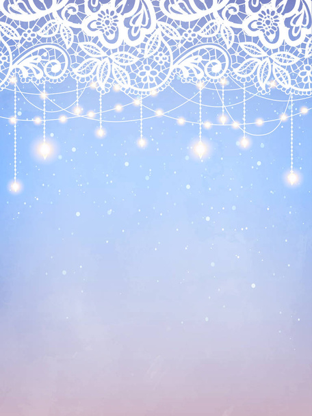 Holiday lights with floral lace background - Vector, Image
