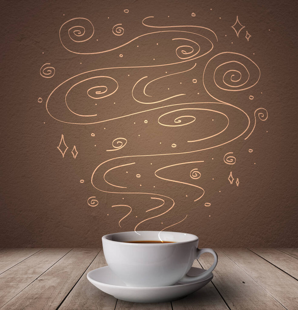 Steaming warm drink with doodles - Photo, Image