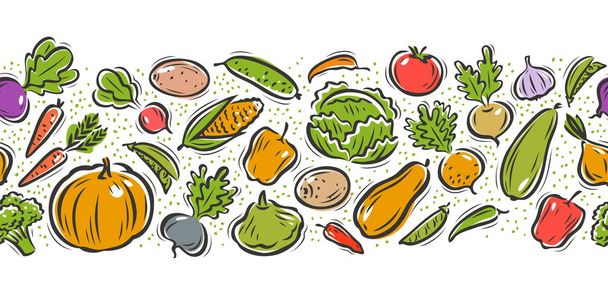 Vegetables seamless background, pattern. Cartoon vector illustration - Vector, Image