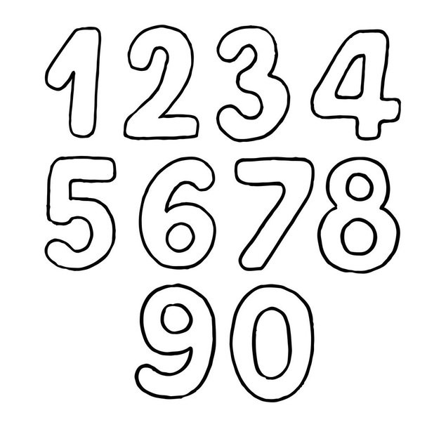 set of vector handdrawn numbers from zero to nine - Vector, imagen