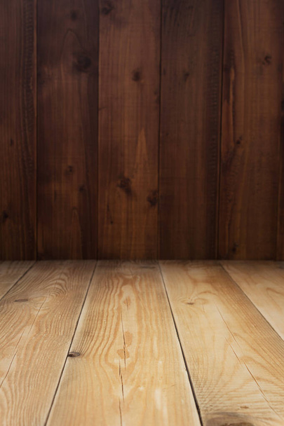 empty wooden table in front - Фото, зображення