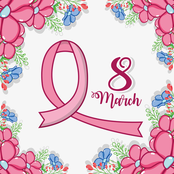 march 8 celebration with pink ribbon women symbol - Vector, Imagen