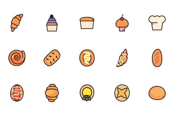 panadería de pan de paquete con iconos establecidos
 - Vector, Imagen