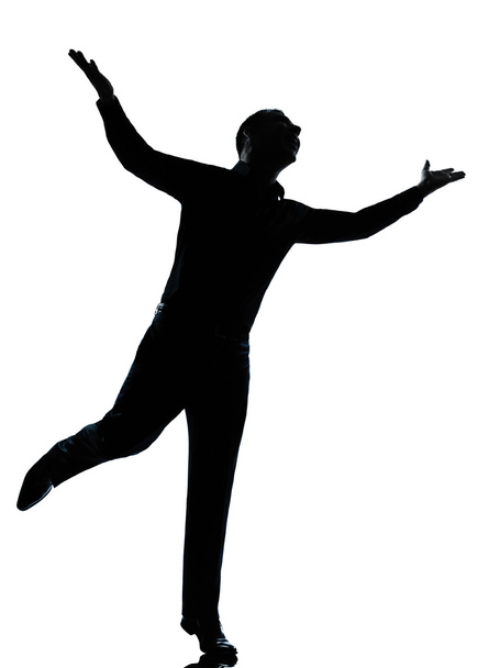 one business man happy spreading arms silhouette - Zdjęcie, obraz