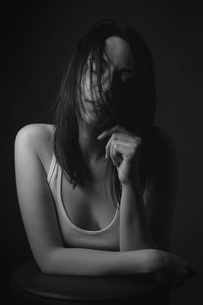 Portrait of passionate girl. Black and white - Photo, Image