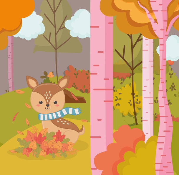 симпатичный олень с шарфом животного цвета осень - Вектор,изображение