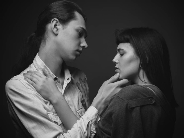 Sensual man and woman hugging each other with love. Studio - 写真・画像