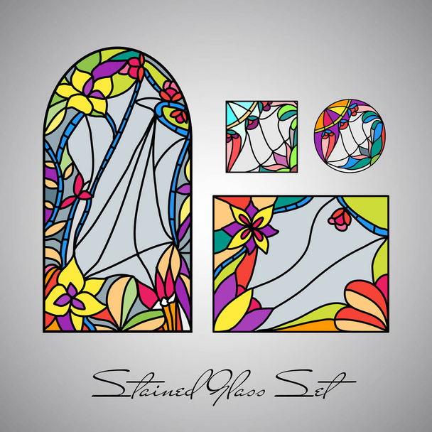 Floral bright stained glass decorative pattern colored mosaic window - Vetor, Imagem