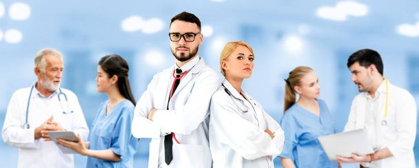 Healthcare people group. Professional doctor working in hospital office or clinic with other doctors, nurse and surgeon. Medical technology research institute and doctor staff service concept. - Fotografie, Obrázek