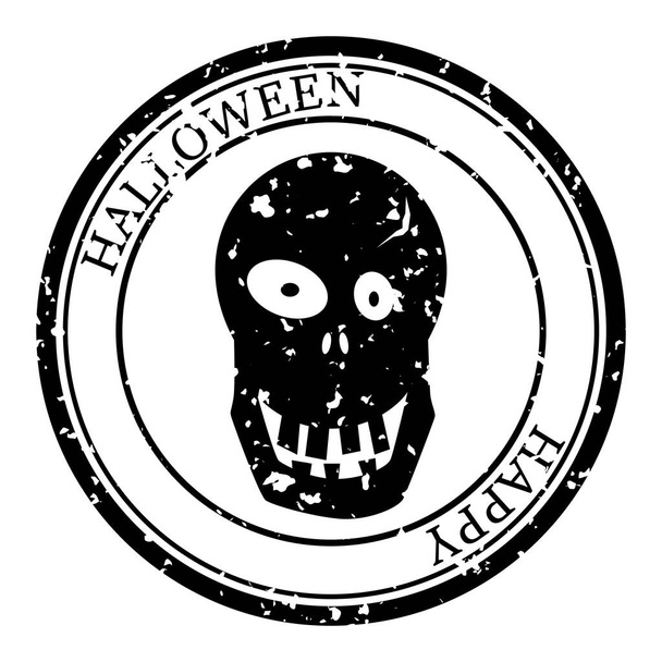 Halloween Stamp Postal. Icon Skull Silhouette Seal. Grunge Texture. Passport Round Design. Vector Design Retro Isolated - Vector, Image