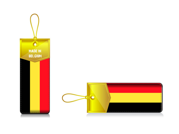 Lable made in Belgien mit Emoji-Flagge von Belgien - Vektor, Bild
