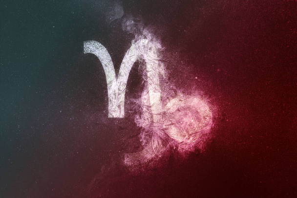 Capricorn Zodiac Sign White Red. Night sky Abstract background - Foto, imagen