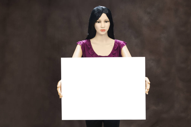 Female Mannequin With Blank Sign and Copy Space - Foto, afbeelding