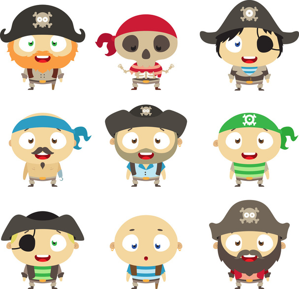 Set of cartoon pirates - Vector, Image