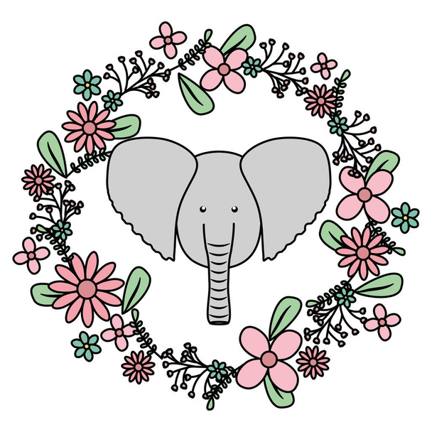 elephant with floral decoration bohemian style - Vector, afbeelding