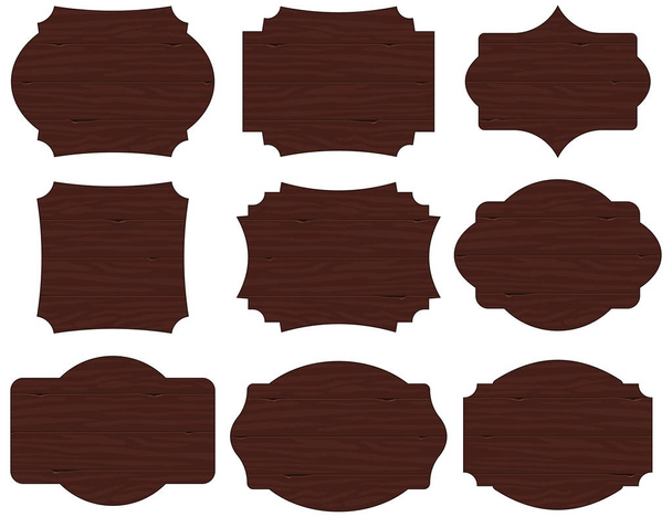 Sada 9 vinobraných tvarů dřevěných tabulí. Vektorová ilustrace - Vektor, obrázek