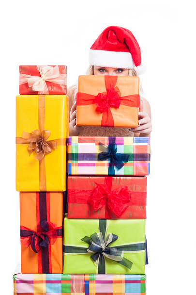 Secret Christmas woman with presents - Photo, Image