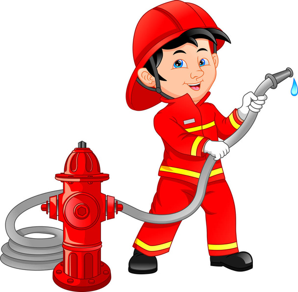 niño vistiendo dibujos animados de bomberos
  - Vector, imagen