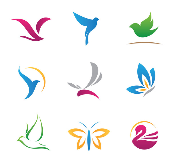 fliegender Vogel Schönheit, buntes und edles Logo-Set - Vektor, Bild