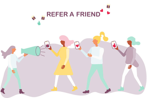Word of mouth advertising refer a friend concept - Vector, Image