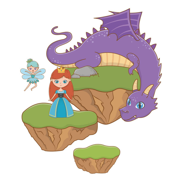 Medieval princess fairy and dragon of fairytale design vector illustration - Vektori, kuva