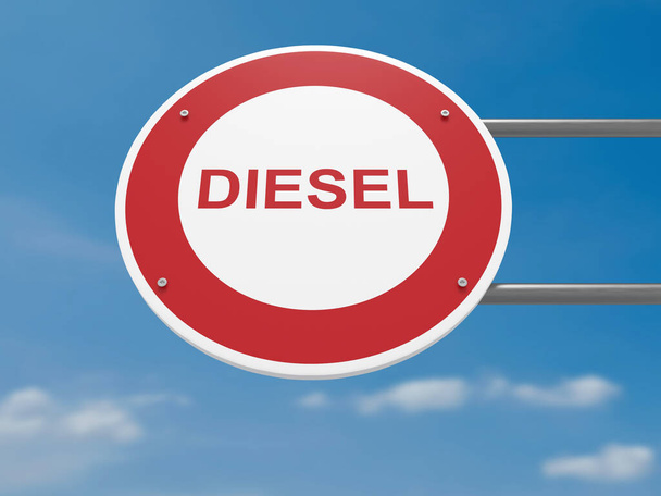 German Traffic Sign: Diesel Cars Prohibited Driving Ban, 3d illustration - 写真・画像