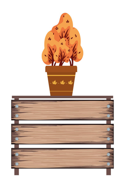 dřevěný koš s podzimní rostlinou v keramickém hrnci - Vektor, obrázek