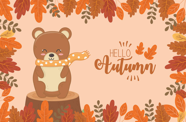cute animal foliage hello autumn - Vektori, kuva