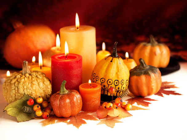 Candle and pumpkins - Photo, Image