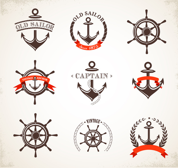 Set of vintage nautical icons and symbols - Vector, Image
