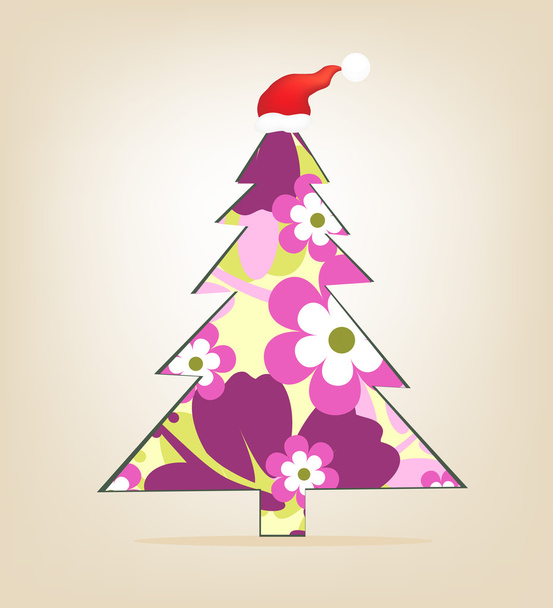 Christmas tree wearing a cap. - Vector, Image