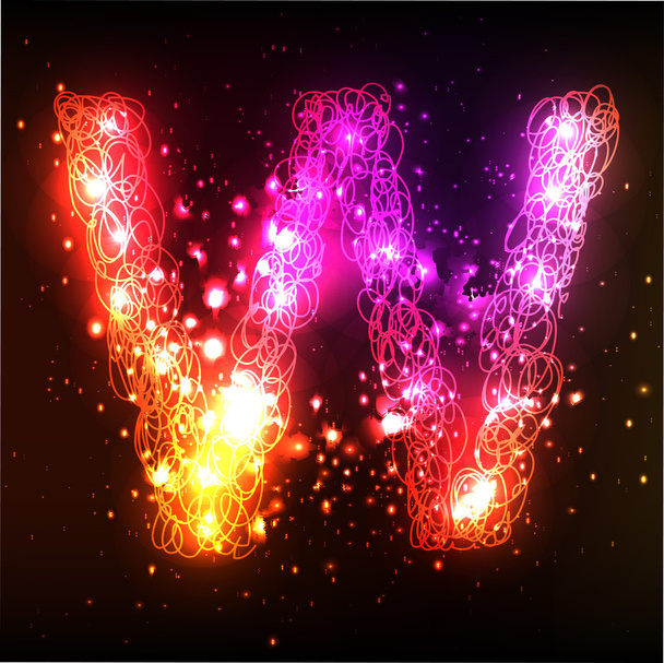 Neon Light Alphabets. Letter W - Вектор,изображение