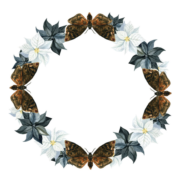 Wreath for halloween isolated on a white background. Watercolor illustration with skull and flowers. Suitable for cards, invitations, holidays, etc. - Photo, Image