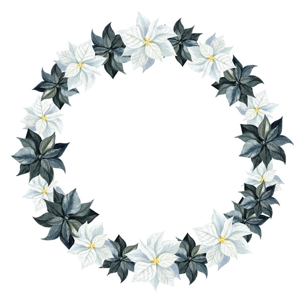 Wreath for halloween isolated on a white background. Watercolor illustration with skull and flowers. Suitable for cards, invitations, holidays, etc. - Photo, Image