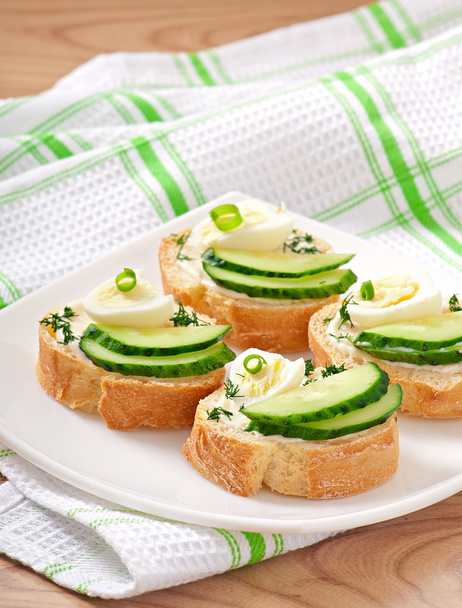 Sandwiches with boiled egg and cucumber - Photo, Image