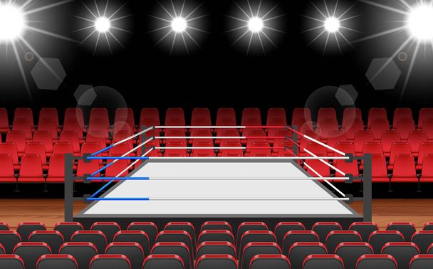 Boxring und roter Sitz in der Halle - Vektor, Bild