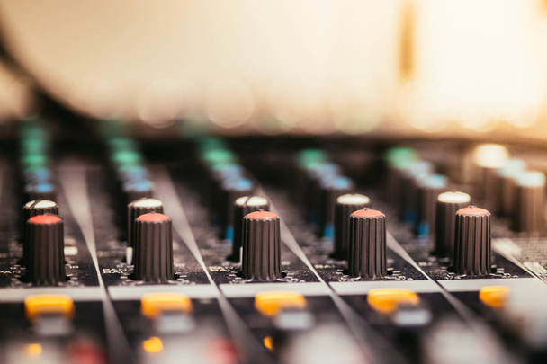 Close up of a professional recording mixer desk - Foto, Imagen