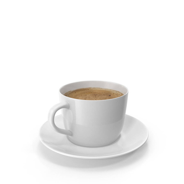 Bir fincan kahve ve çay tabağı. 3d görselleştirme - Fotoğraf, Görsel